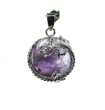 Drachen Anhänger Button - Steinsorte Amethyst